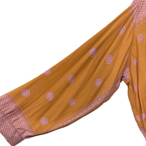 Free People On Board Bodysuit Long Sleeve Open Back Deep V Neck Pink Combo M - Picture 6 of 12